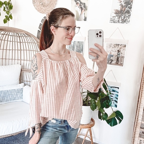 Madewell Cold-Shoulder Top in Red Stripe - Picture 2 of 5